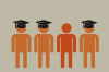 Group of students wearing a graduation cap and another student not wearing one
